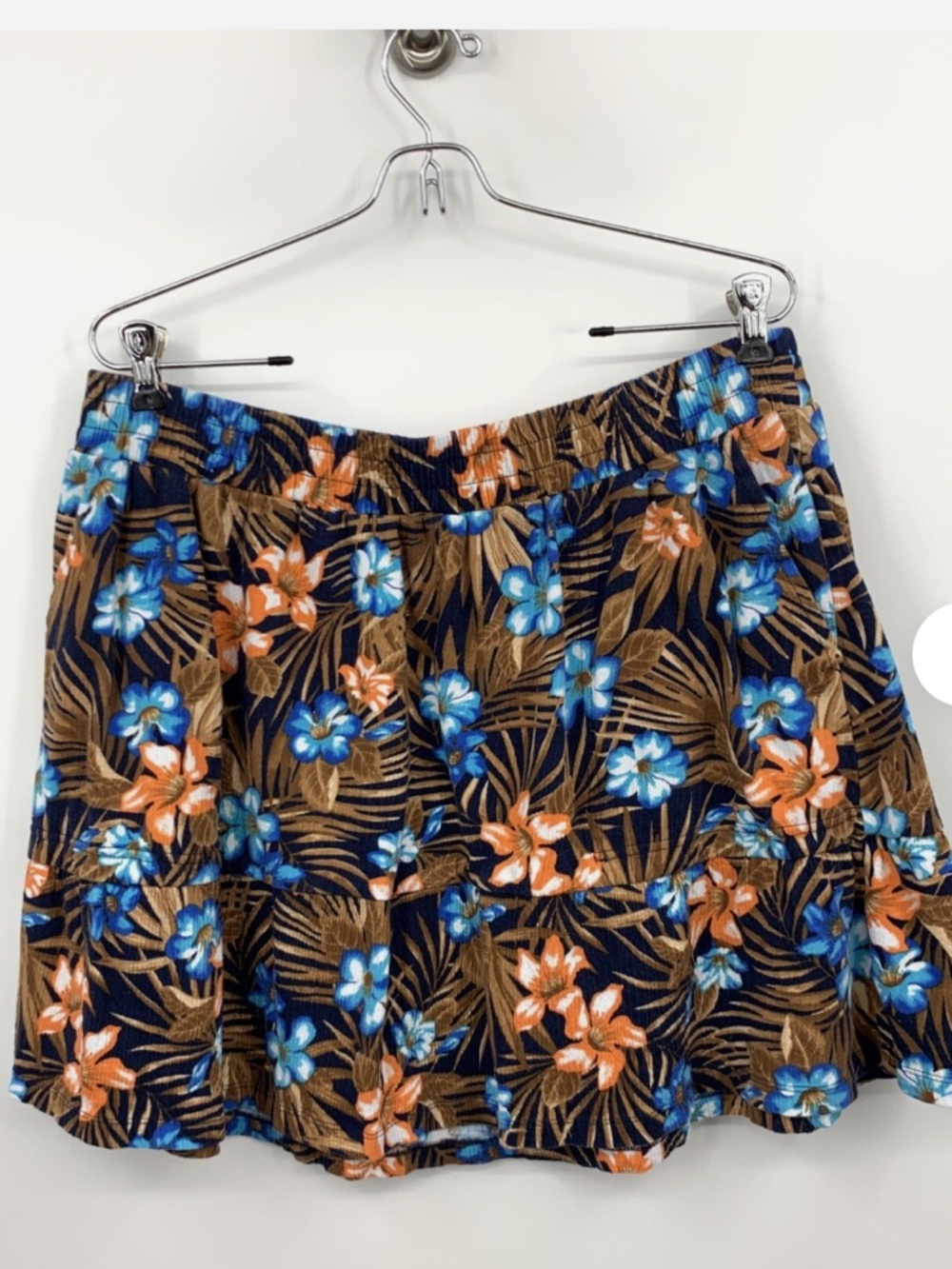 Lands' End Floral A-Line Skirt in Navy with Blue & Orange Flowers 1X